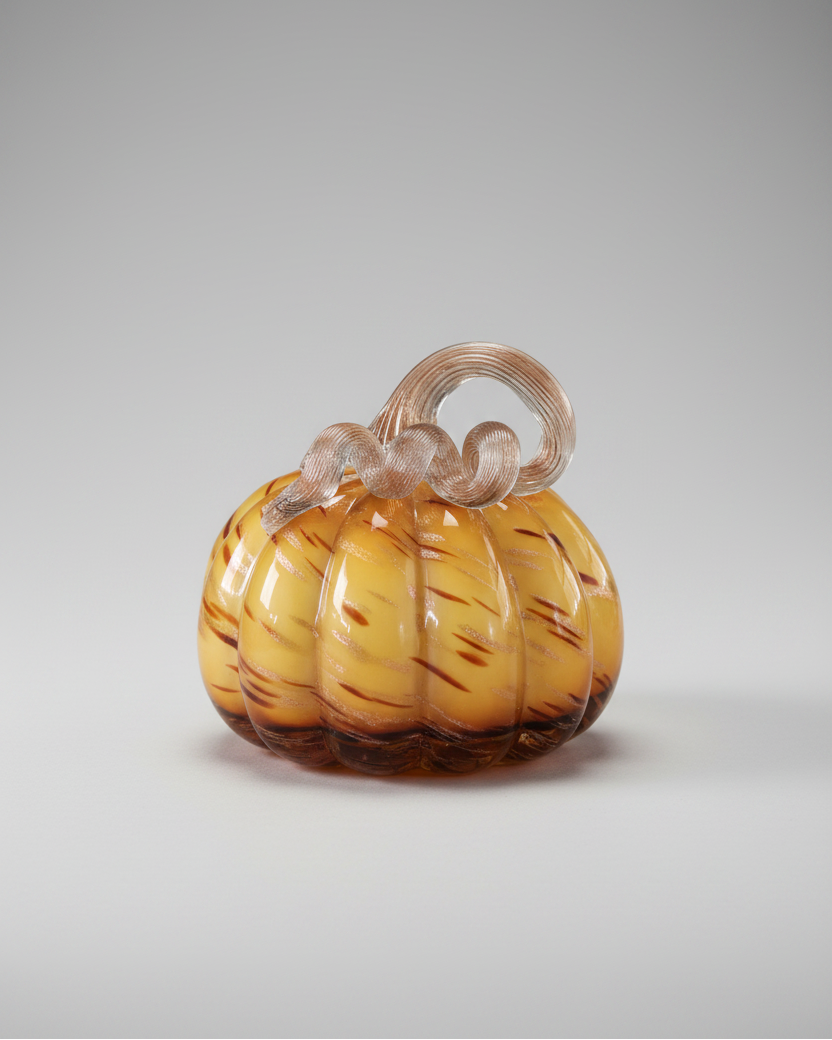 Caramel Swirl Handblown Glass Pumpkin Round