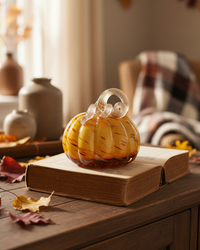 Caramel Swirl Handblown Glass Pumpkin Round