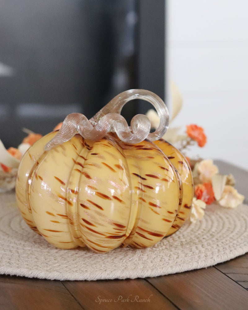 Caramel Swirl Handblown Glass Pumpkin Round
