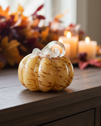 Caramel Swirl Handblown Glass Pumpkin Round