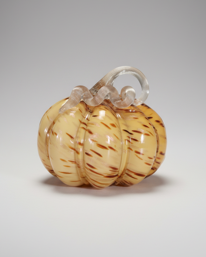 Caramel Swirl Handblown Glass Pumpkin Round