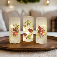 Frosted Glass Cardinal Lighted Cylinder