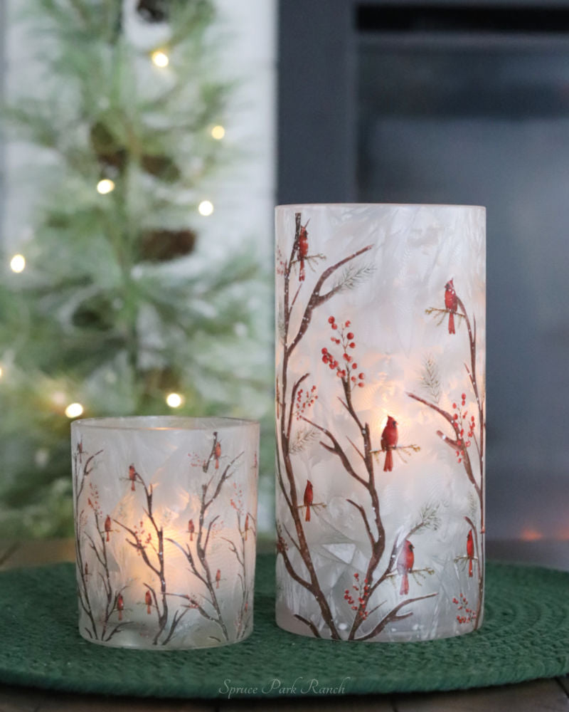Cardinal and Branches Candle Holder