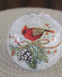 Cardinal and Pinecone Tabletop Crackle Glass LED Globe