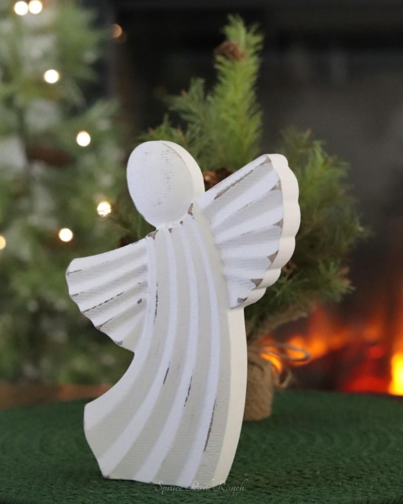 Distressed Curved Angel Wood Block