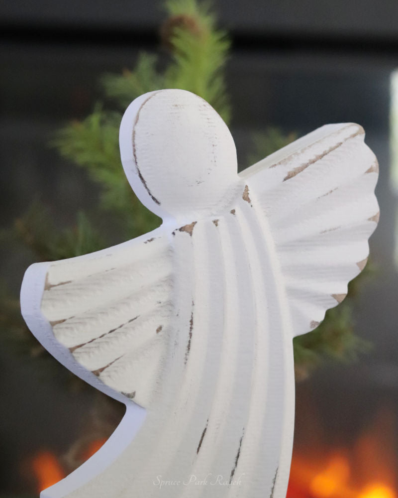 Distressed Curved Angel Wood Block