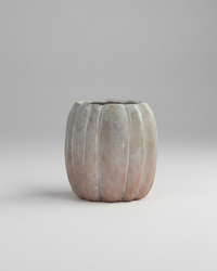 Whitewashed Orange and Green Cement Pumpkin Pot Tall