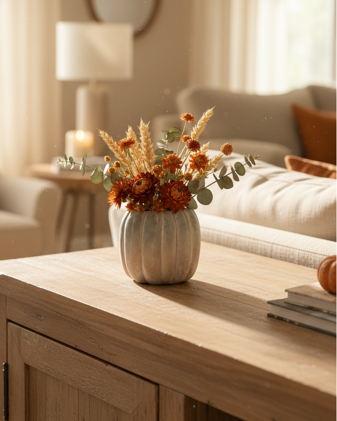 Whitewashed Orange and Green Cement Pumpkin Pot Tall
