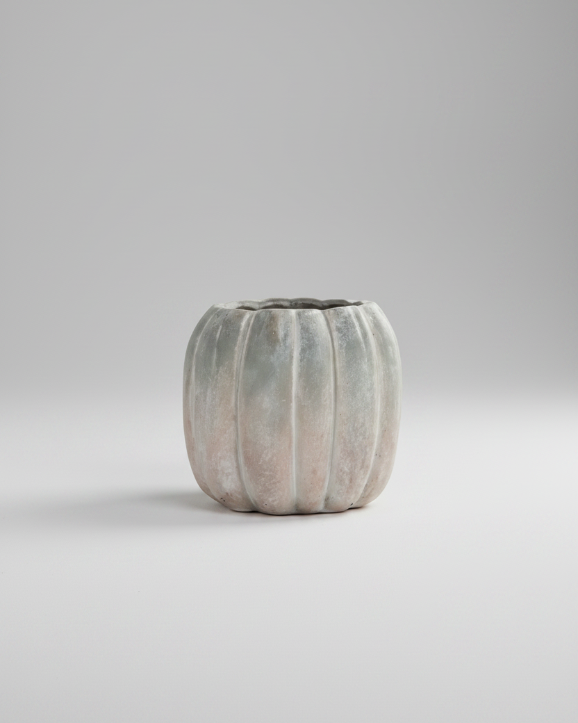 Whitewashed Orange and Green Cement Pumpkin Pot Tall