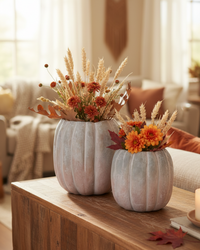 Whitewashed Orange and Green Cement Pumpkin Pot Tall
