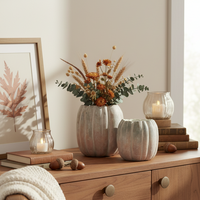 Whitewashed Orange and Green Cement Pumpkin Pot Tall