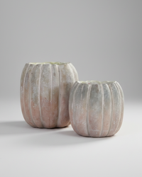 Whitewashed Orange and Green Cement Pumpkin Pot Tall