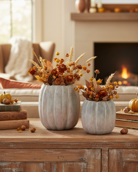 Whitewashed Orange and Green Cement Pumpkin Pot Tall