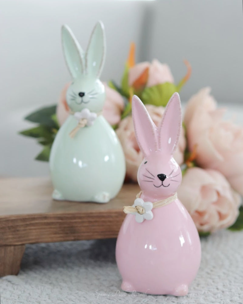 Dolomite Bunny With Flower and Raffia Bow Large