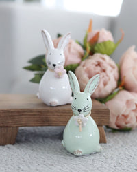 Dolomite Bunny With Flower and Raffia Bow Small