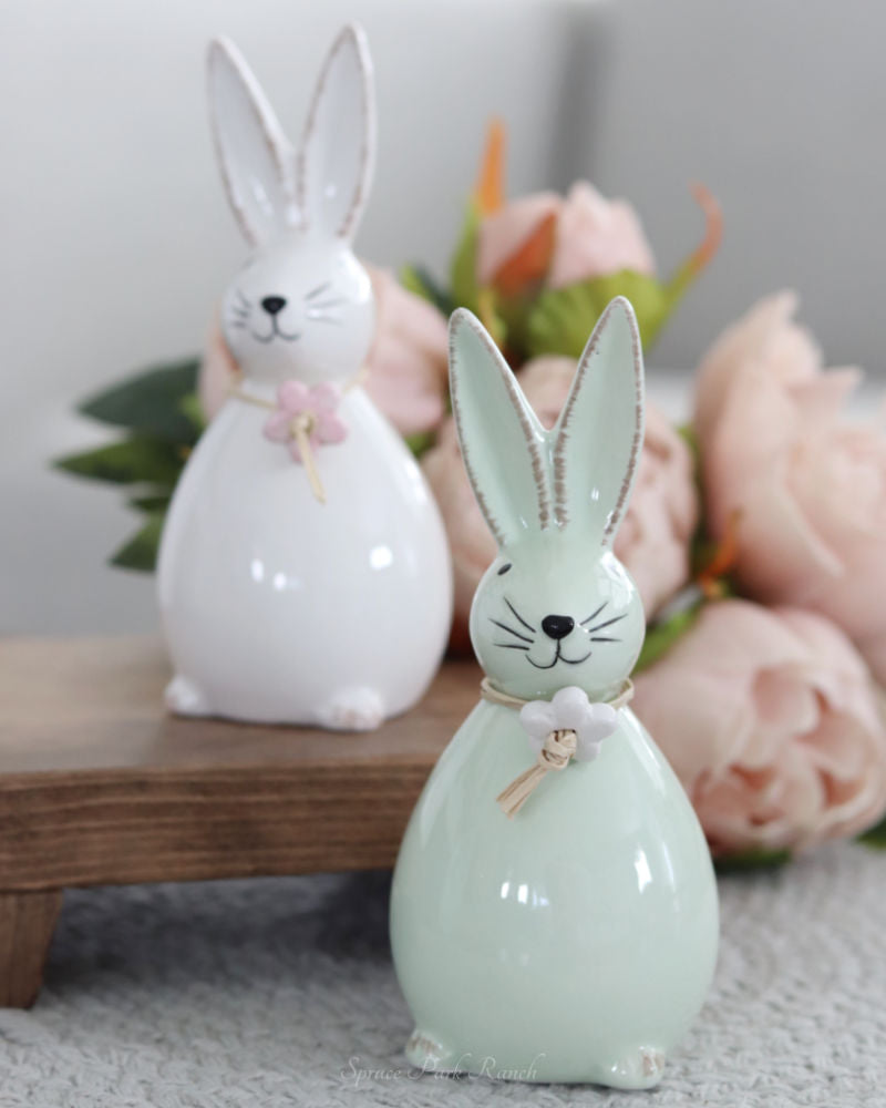 Dolomite Bunny With Flower and Raffia Bow Large