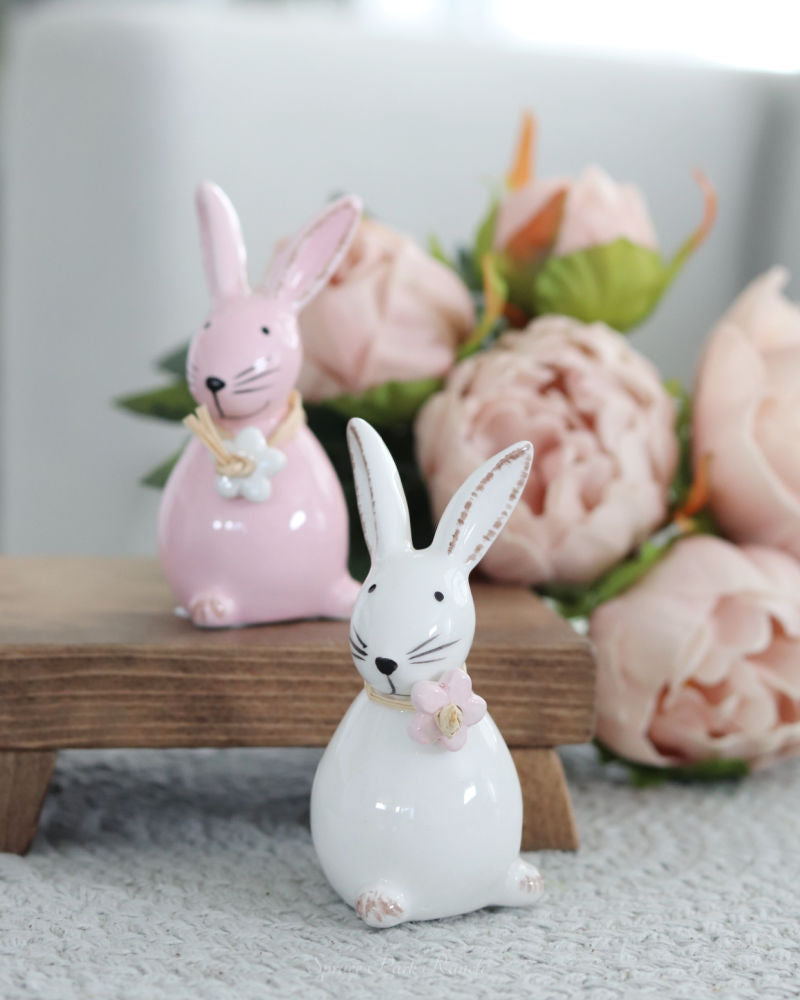 Dolomite Bunny With Flower and Raffia Bow Small
