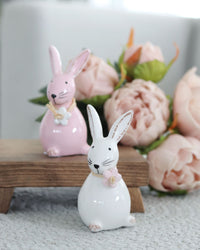 Dolomite Bunny With Flower and Raffia Bow Small