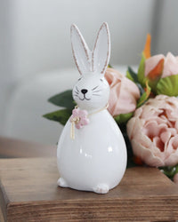 Dolomite Bunny With Flower and Raffia Bow Large