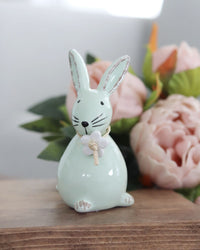 Dolomite Bunny With Flower and Raffia Bow Small