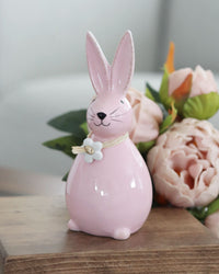 Dolomite Bunny With Flower and Raffia Bow Large