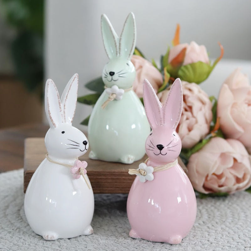 Dolomite Bunny With Flower and Raffia Bow Large