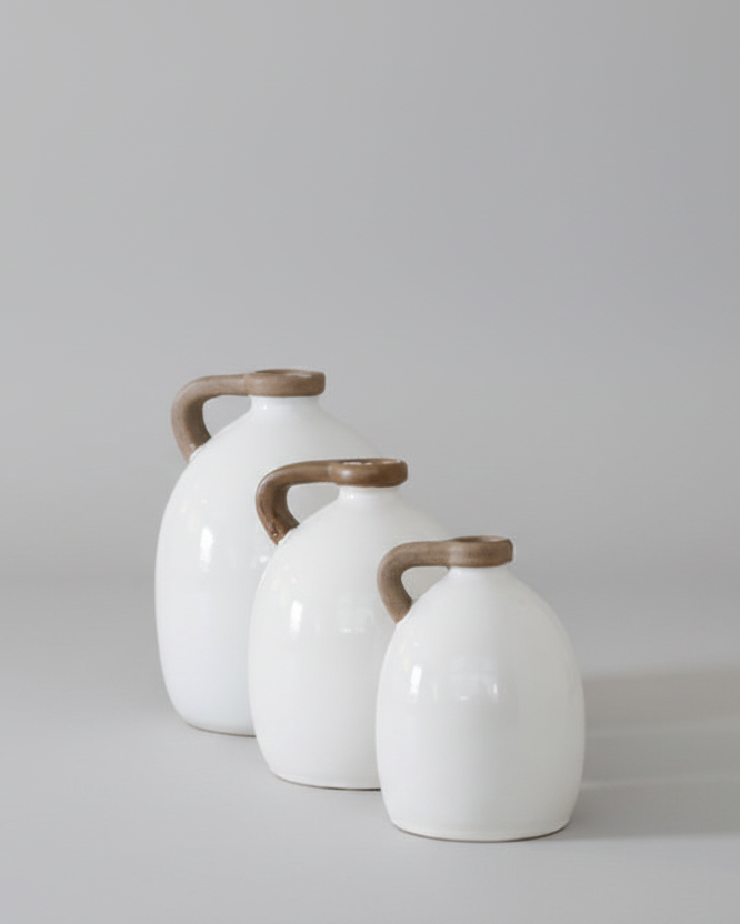 White Ceramic Jug With Natural Handle