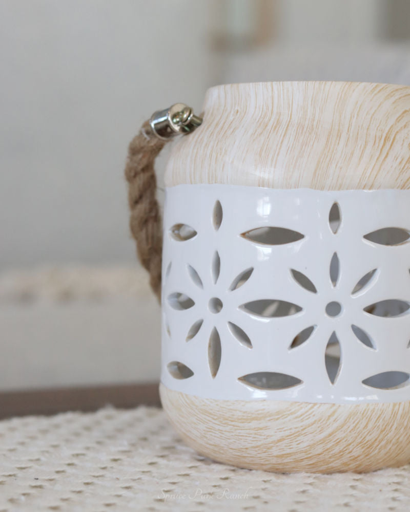 Ceramic Lantern with Flower Cutout