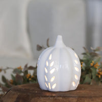 Ceramic Cutout LED White Pumpkin Wheat Design