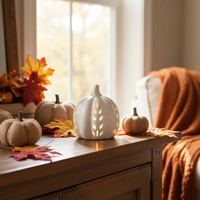 Ceramic Cutout LED White Pumpkin Wheat Design