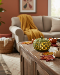 Ceramic Cutout LED Green Pumpkin