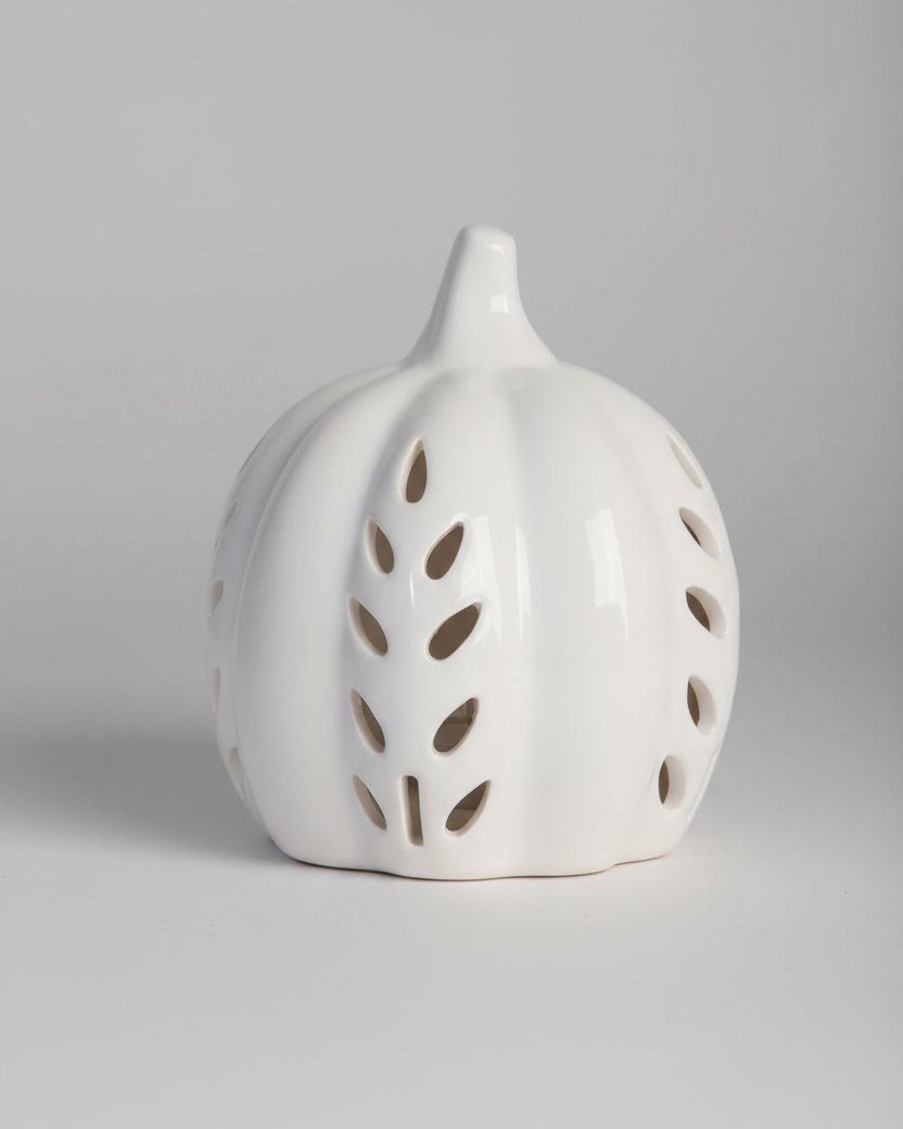 Ceramic Cutout LED White Pumpkin Wheat Design