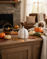 Ceramic Cutout LED White Pumpkin Wheat Design