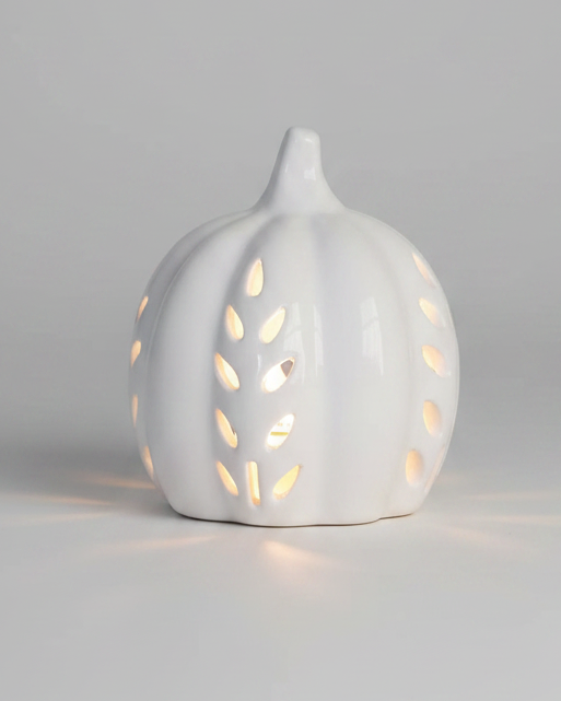 Ceramic Cutout LED White Pumpkin Wheat Design