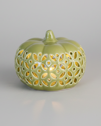 Ceramic Cutout LED Green Pumpkin