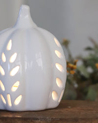 Ceramic Cutout LED White Pumpkin Wheat Design