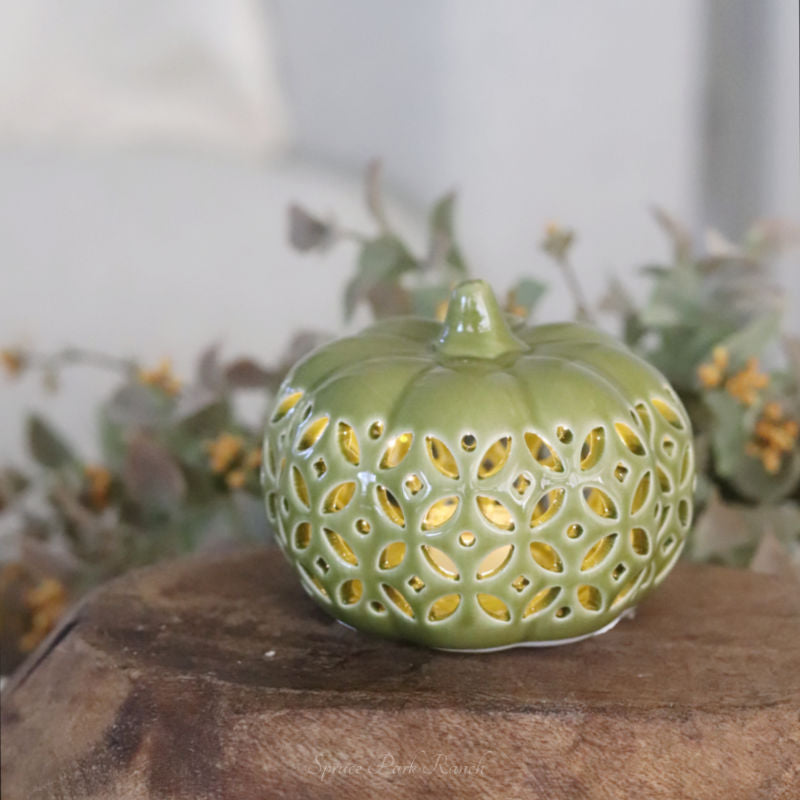 Ceramic Cutout LED Green Pumpkin