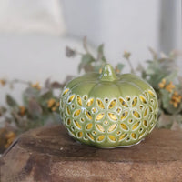 Ceramic Cutout LED Green Pumpkin