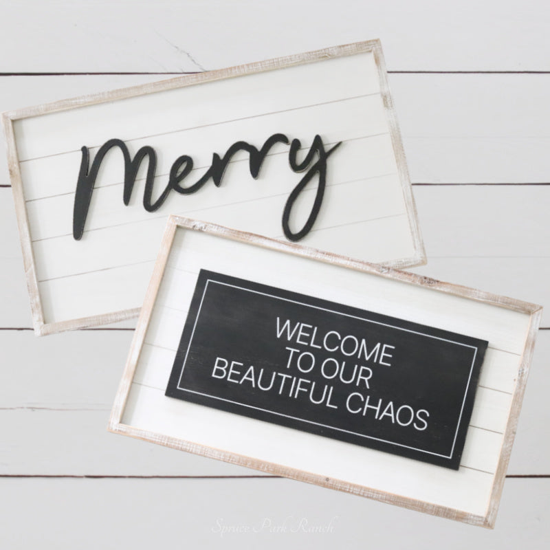 Reversible Merry and Beautiful Chaos Wood Sign