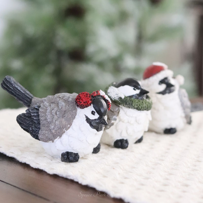 Christmas Chickadee Resin Figurine