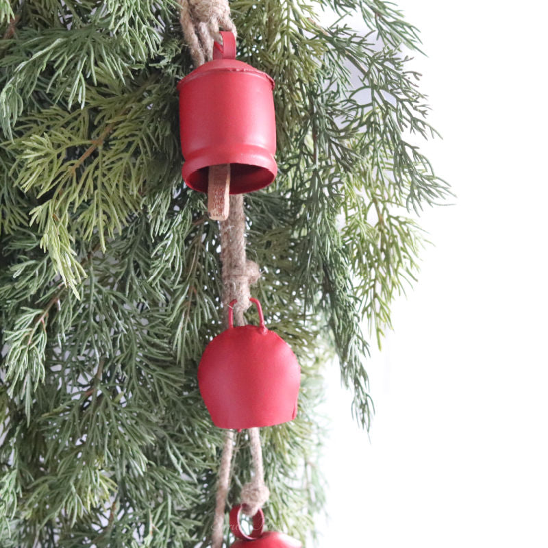 Antique Bells and Jute Rope Swag Red