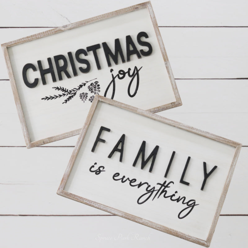 Reversible Christmas and Family Wood Sign