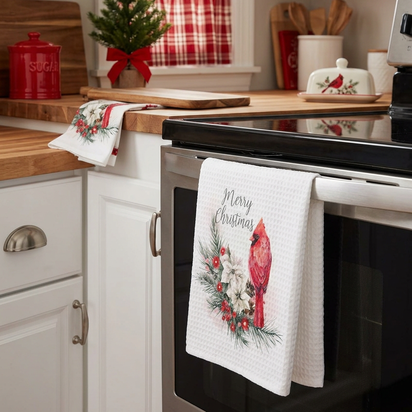 Classic Christmas Tea Towel - Cardinal