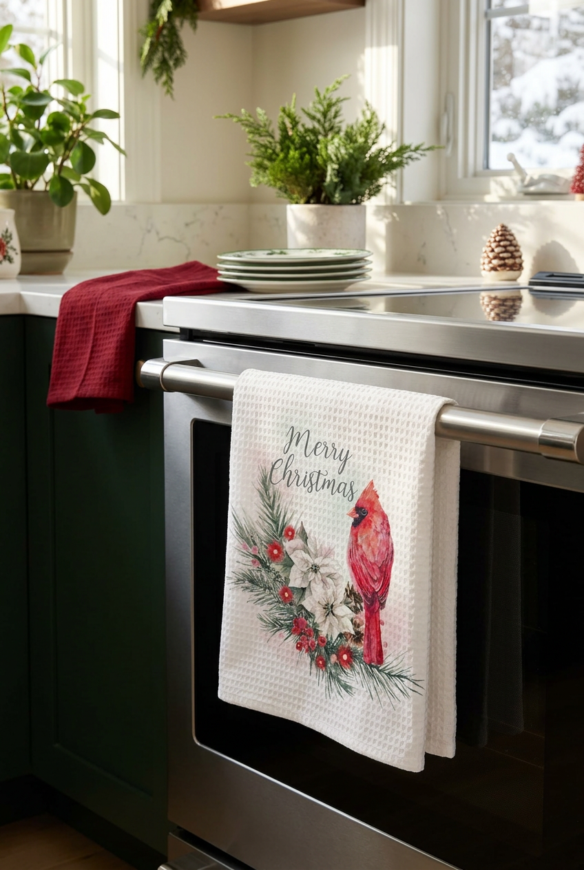 Classic Christmas Tea Towel - Cardinal