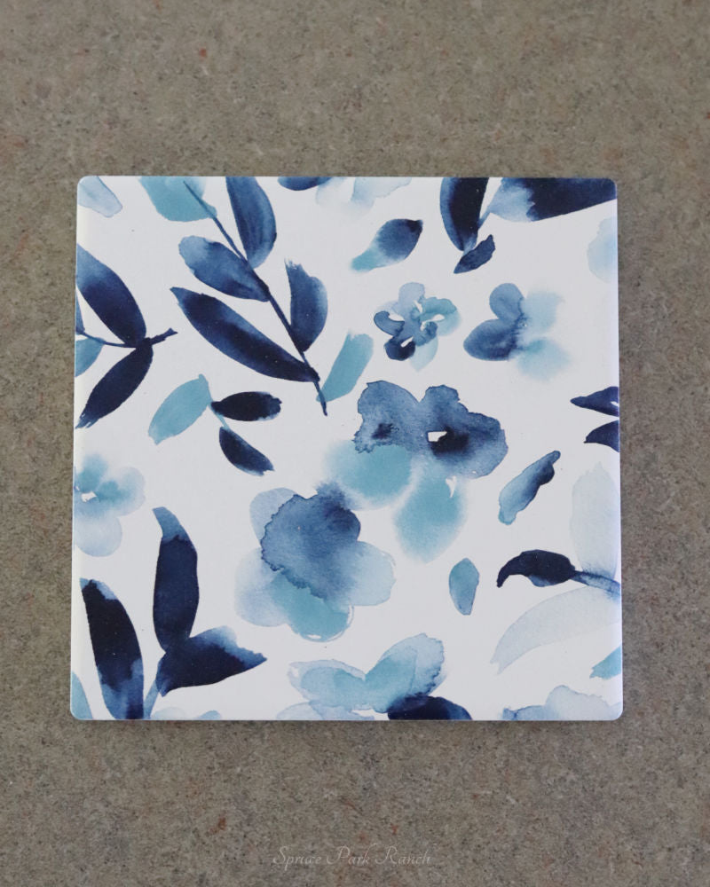 Coaster Set of 6 Watercolour Blue Floral