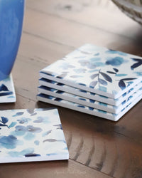 Coaster Set of 6 Watercolour Blue Floral
