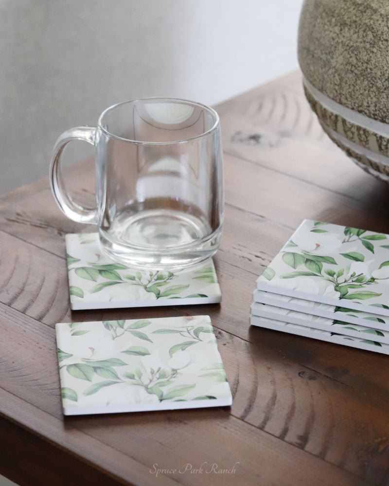Coaster Set of 6 White Blossom