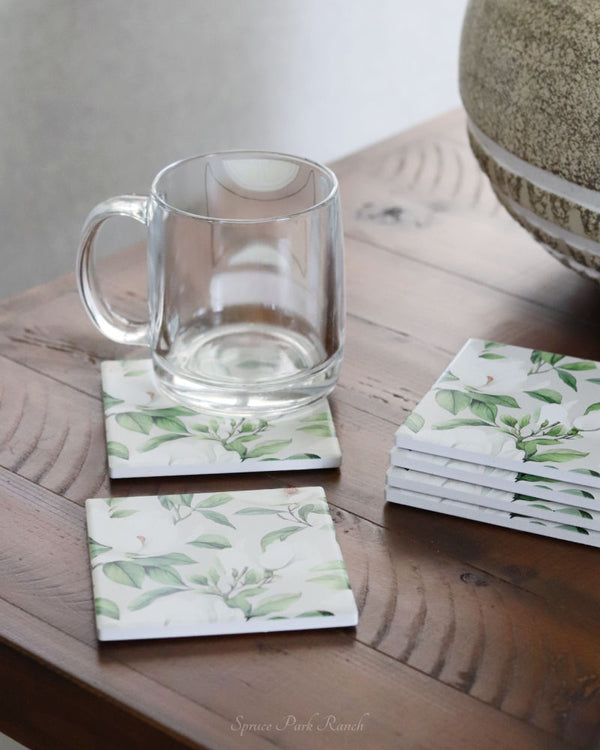 Coaster Set of 6 White Blossom