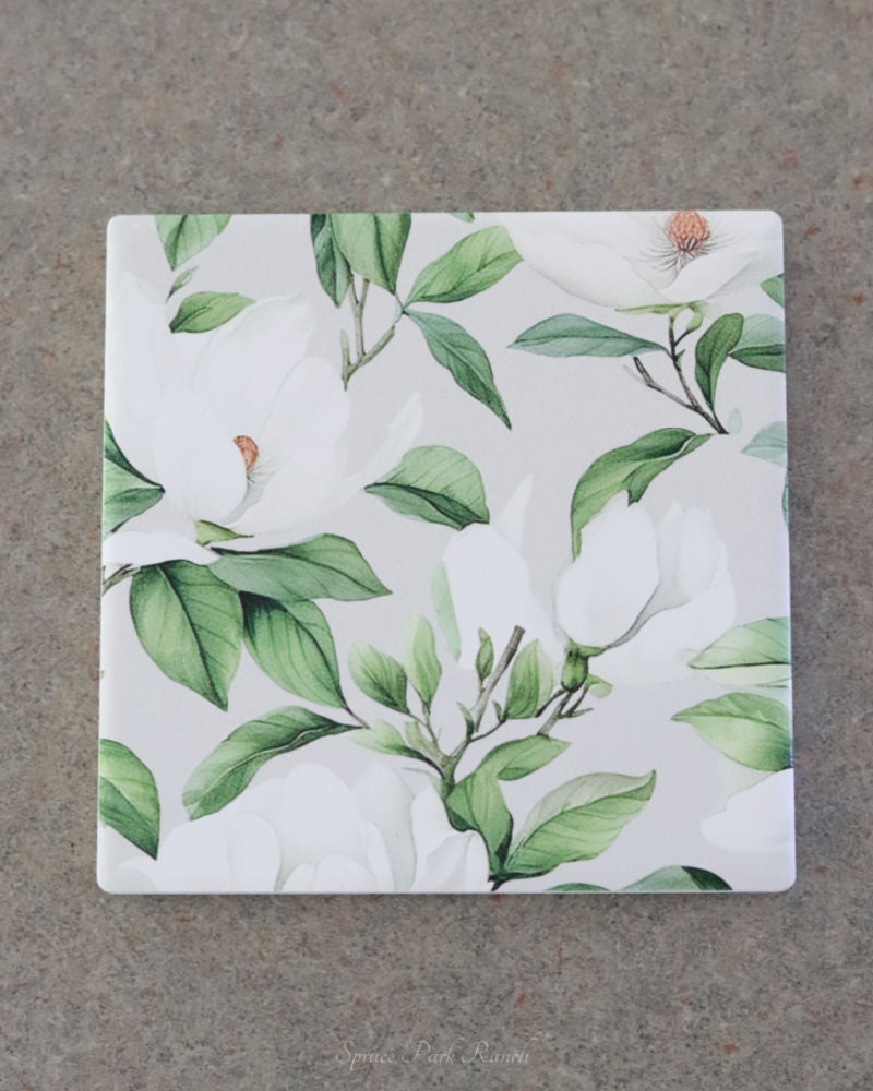 Coaster Set of 6 White Blossom