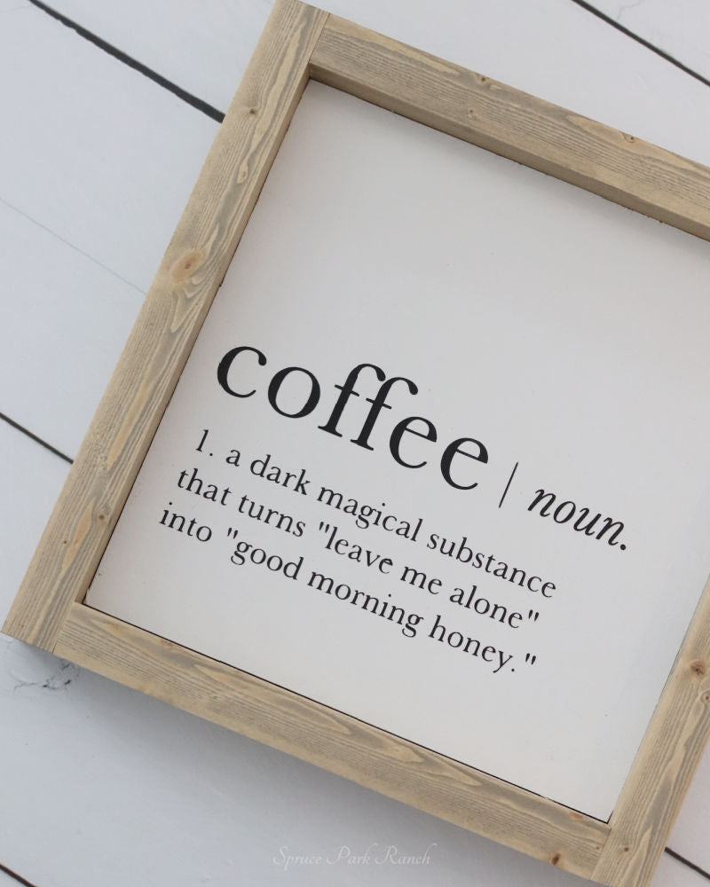 Coffee; Noun Wood Sign White